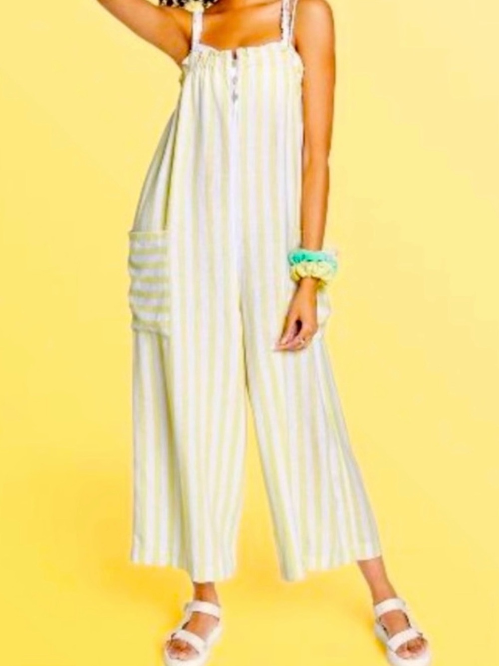 Stoney Clover  Yellow & White Striped Wide-Leg Jumpsuit “Size XS, but fits M”